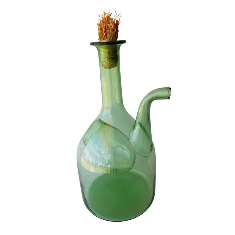 Italian Style Green Glass Wine Decanter Aerator Pitcher Straw Stopper MCM